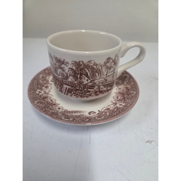 Churchill Other - Churchill England Brown Transferware Tea Cup and Saucer Set Village Scene